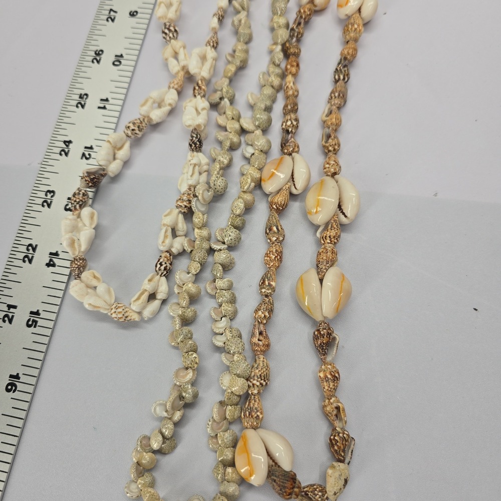 Vintage Natural Puka Cowrie Shell Necklace Set 3 Piece Long Layering Beachy Boho - Picture 5 of 5